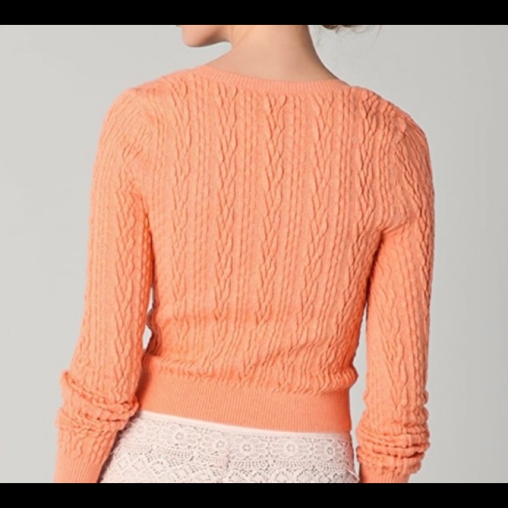 Free People Small Orange Cropped Cable Knit Sweater Sz: L - Picture 2 of 9